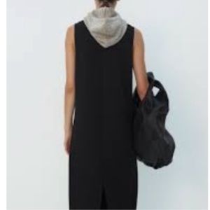 Zara long black dress with grey knit hood size medium